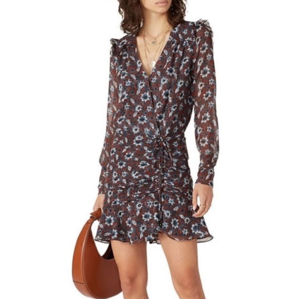 VERONICA BEARD Anjali Silk Floral Ruffled Ruched Mini Dress Sz 14